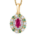 Montepuez Ruby and Multi Gemstone Double Halo Pendant Necklace 20 Inches in 18K Vermeil Yellow Gold Over Sterling Silver 1.30 ctw - Sticky add to cart bar