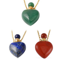 Set of 3 Red Jasper, Green Aventurine and Lapis Lazuli Perfume Heart Bottle Necklace 22 Inches in ION Plated YG Stainless Steel 24.00 ctw