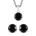 Thai Black Spinel Solitaire Stud Earrings, Pendant in Sterling Silver with Stainless Steel Necklace (20 Inches) 3.20 ctw - Sticky add to cart bar