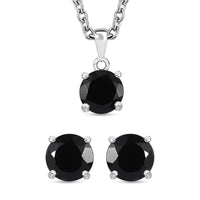 Thai Black Spinel Solitaire Stud Earrings, Pendant in Sterling Silver with Stainless Steel Necklace (20 Inches) 3.20 ctw
