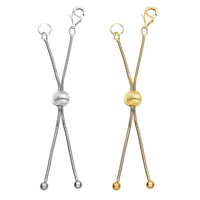 Set of 2, 14K YG and Rhodium Over Sterling Silver 9mm Lobster Lock with 2Inch Each Side Snake Extender Chain and 6mm Adjusting Cat Eye Beads