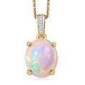 Premium Ethiopian Welo Opal and Diamond 2.90 ctw Pendant Necklace in 18K Vermeil Yellow Gold Over Sterling Silver 20 Inches - Sticky add to cart bar