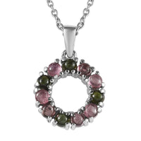 Multi-Tourmaline 1.35 ctw Circle Pendant Necklace in Stainless Steel 20 Inches