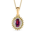 Premium Radiant Ember Garnet, Yellow and White Diamond Sunburst Pendant Necklace 20 Inches in 18K Vermeil Yellow Gold Over Sterling Silver 1.15 ctw - Sticky add to cart bar