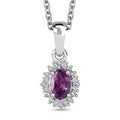 Radiant Ember Garnet and Diamond Art Deco Pendant Necklace 20 Inches in Rhodium Over Sterling Silver 0.60 ctw - Sticky add to cart bar