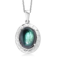 Karis Malagasy Labradorite 17.35 ctw Pendant in Platinum Bond with Stainless Steel Necklace 20 Inches