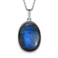 Malagasy Labradorite Pendant Necklace (20 Inches) in Stainless Steel 19.50 ctw - Sticky add to cart bar