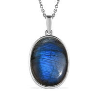 Malagasy Labradorite Pendant Necklace (20 Inches) in Stainless Steel 19.50 ctw