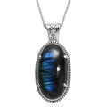 Malagasy Labradorite Pendant Necklace (20 Inches) in Stainless Steel 25.25 ctw - Sticky add to cart bar