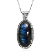 Malagasy Labradorite Pendant Necklace (20 Inches) in Stainless Steel 25.25 ctw