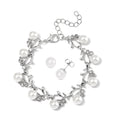 White Shell Pearl and White Crystal Bracelet (6.50-8.00In) and Stud Earrings in Stainless Steel - Sticky add to cart bar