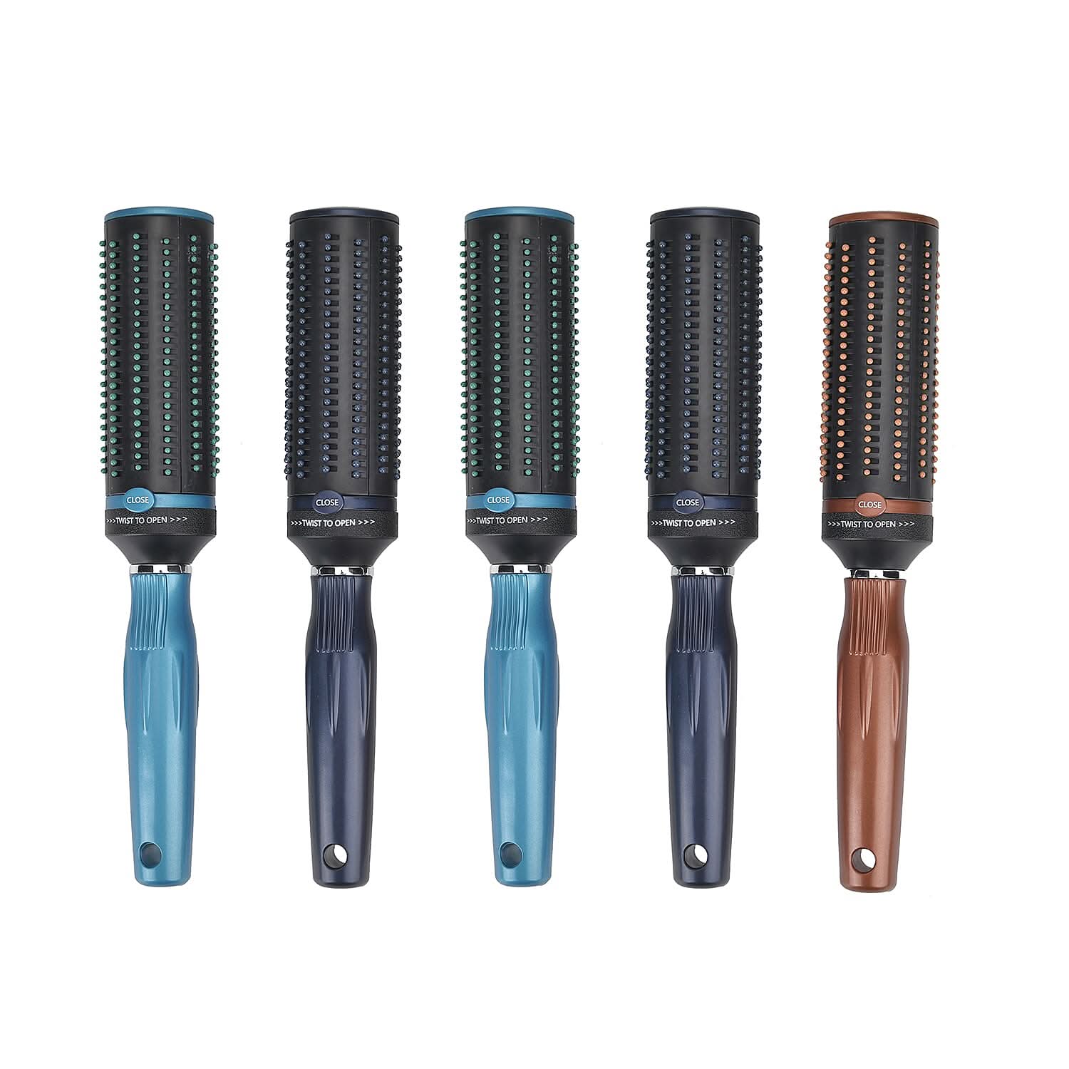 Set of 5 Portable Easy Clean Rotating Brush - 2 Navy, 2 Blue and 1 Brown (9.85x2.76)