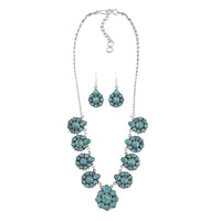 Santa Fe Style Turquoise Earrings and Necklace (18-20 Inches) in Sterling Silver 80.00 ctw
