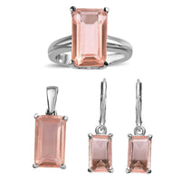 Morganique Quartz Solitaire Ring (Size 5.0), Pendant and Lever Back Earrings in Stainless Steel 16.15 ctw