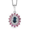 Premium Monte Belo Indicolite and Multi Gemstone 1.35 ctw Sunburst Pendant Necklace in Rhodium Over Sterling Silver 20 Inches - Sticky add to cart bar