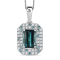 Certified & Appraised Rhapsody 950 Platinum AAAA Monte Belo Indicolite, Paraiba Tourmaline and E-F VS Diamond Double Halo Pendant Necklace 18 Inches 4.80 Graams 2.94 ctw - Sticky add to cart bar