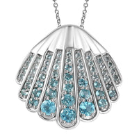 Premium Betroka Blue Apatite 3.00 ctw Sea-Shell Pendant Necklace in Rhodium Over Sterling Silver 20 Inches