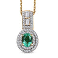 Boyaca Colombian Emerald and White Zircon 1.00 ctw Art and Deco Pendant Necklace in 18K Vermeil Yellow Gold Over Sterling Silver 20 Inches - Sticky add to cart bar