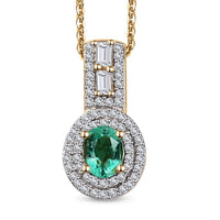 Boyaca Colombian Emerald and White Zircon 1.00 ctw Art and Deco Pendant Necklace in 18K Vermeil Yellow Gold Over Sterling Silver 20 Inches