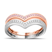 Natural Pink and White Diamond Wishbone Ring in Vermeil RG and Platinum Over Sterling Silver (Size 6) 0.50 ctw