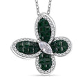 Simulated White and Green Diamond Butterfly Shape Pendant Necklace in Rhodium Over Sterling Silver (20 Inches) 2.20 ctw - Sticky add to cart bar