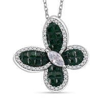 Simulated White and Green Diamond Butterfly Shape Pendant Necklace in Rhodium Over Sterling Silver (20 Inches) 2.20 ctw