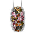 Multi-Tourmaline and White Zircon 8.00 ctw Pendant Necklace in Rhodium Over Sterling Silver 20 Inches - Sticky add to cart bar