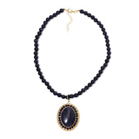 Blue Sandstone 268.05 ctw Halo Pendant with Beaded Necklace in Goldtone 18-20 Inches