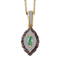 Boyaca Colombian Emerald, White and Brown Zircon 0.60 ctw Art Deco Pendant Necklace in 18K Vermeil Yellow Gold Over Sterling Silver 20 Inches - Sticky add to cart bar