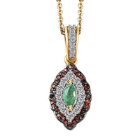 Boyaca Colombian Emerald, White and Brown Zircon 0.60 ctw Art Deco Pendant Necklace in 18K Vermeil Yellow Gold Over Sterling Silver 20 Inches