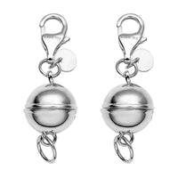 Set of 2 Rhodium Over Sterling Silver 9mm Round Magnetic Lock with Lobster Clasp (2.50 g)