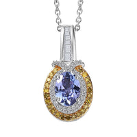 Tanzanite, Yellow Diamond (IR), White Diamond (0.30 cts) Pendant Necklace (20 Inches) in Rhodium Over Sterling Silver 1.10 ctw