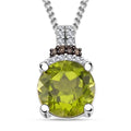 Hebei Peridot, Natural Champagne and White Diamond 3.10 ctw Elegant Pendant Necklace in Rhodium Over Sterling Silver 18 Inches - Sticky add to cart bar