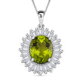 Hebei Peridot and Moissanite 3.70 ctw Victory Tribute Pendant Necklace in Platinum Over and Rhodium Over Sterling Silver 18 Inches - Sticky add to cart bar