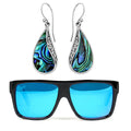 Bamfy Oakland UV400 Polarized Sunglasses with Bamboo Legs and Case -Blue and Abalone Shell Drop Earrings in Sterling Silver - Sticky add to cart bar