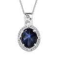 Blue Star Sapphire (DF) and Moissanite 6.90 ctw Celestial Pendant Necklace in Rhodium Over Sterling Silver 20 Inches - Sticky add to cart bar