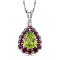 Hebei Peridot and Multi Gemstone 2.60 ctw Majestic Wall Pendant Necklace in Platinum and Rhodium Over Sterling Silver 18 Inches