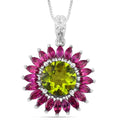 Hebei Peridot and Orissa Rhodolite Garnet 5.25 ctw Scarlet Star Pendant Necklace in Rhodium Over Sterling Silver 18 Inches - Sticky add to cart bar