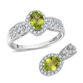 Peridot and White Zircon Pendant and Ring (Size 5.0) in Rhodium Over Sterling Silver 2.40 ctw - Sticky add to cart bar