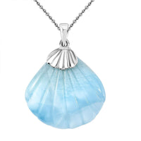 Larimar 34.60 ctw Seashell Pendant Necklace in Rhodium Over Sterling Silver 20 Inches