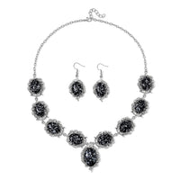 TLV Snowflake Jasper, Austrian Crystal Earrings and Necklace (20-22 Inches) in Silvertone 330.00 ctw