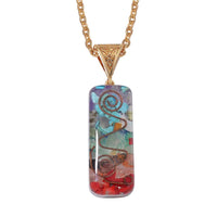 Multi Gemstone Chips 55.00 ctw Seven Chakra Pendant in Goldtone with ION Plated YG Stainless Steel Necklace (20 Inches)