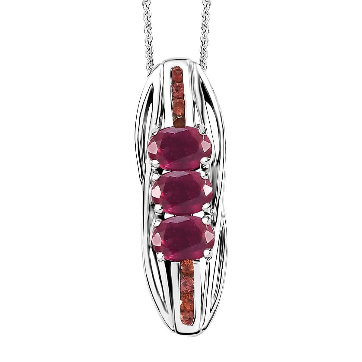 Niassa Ruby (FF), Red Sapphire Pendant Necklace (20 Inches) in Rhodium Over Sterling Silver 0.90 ctw
