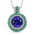 Certified & Appraised Rhapsody AAAA Tanzanite, Colombian Emerald and E-F VS Diamond 4.02 ctw Pendant Necklace in 950 Platinum 6 Grams 18 Inches - Sticky add to cart bar