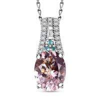 Certified & Appraised Rhapsody AAAA Pink Morganite, Paraiba Tourmaline, E-F VS Diamond 2.58 ctw Pendant Necklace 20 Inches in 950 Platinum