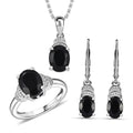 Karis California Black Jade Earrings, Ring (Size 5.0) and Pendant in Platinum Bond with Stainless Steel Necklace (20 Inches) 5.40 ctw - Sticky add to cart bar