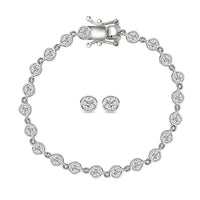 Doorbuster Moissanite 3.15 ctw Bracelet (6.50In) and Stud Earrings in Rhodium Over Sterling Silver