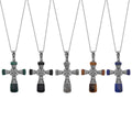 Set of 5 Multi Gemstone Inlay 35.50 ctw Cross Pendant Necklace in Stainless Steel 24 Inches - Sticky add to cart bar