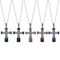 Set of 5 Multi Gemstone Inlay 35.50 ctw Cross Pendant Necklace in Stainless Steel 24 Inches