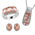 3 Piece Set - Morganique Quartz Stud Earrings, Ring (Size 5) and Pendant Necklace (20 Inches) in Stainless 10.75 ctw - Sticky add to cart bar